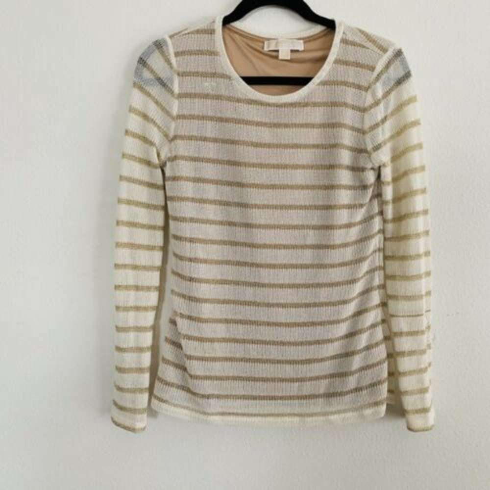 Michael Kors White Metallic Gold Glitter Knit Top - Picture 1 of 4